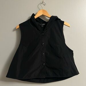 Sun Kim Black Sleeveless Button-Up Hooded Vest Large